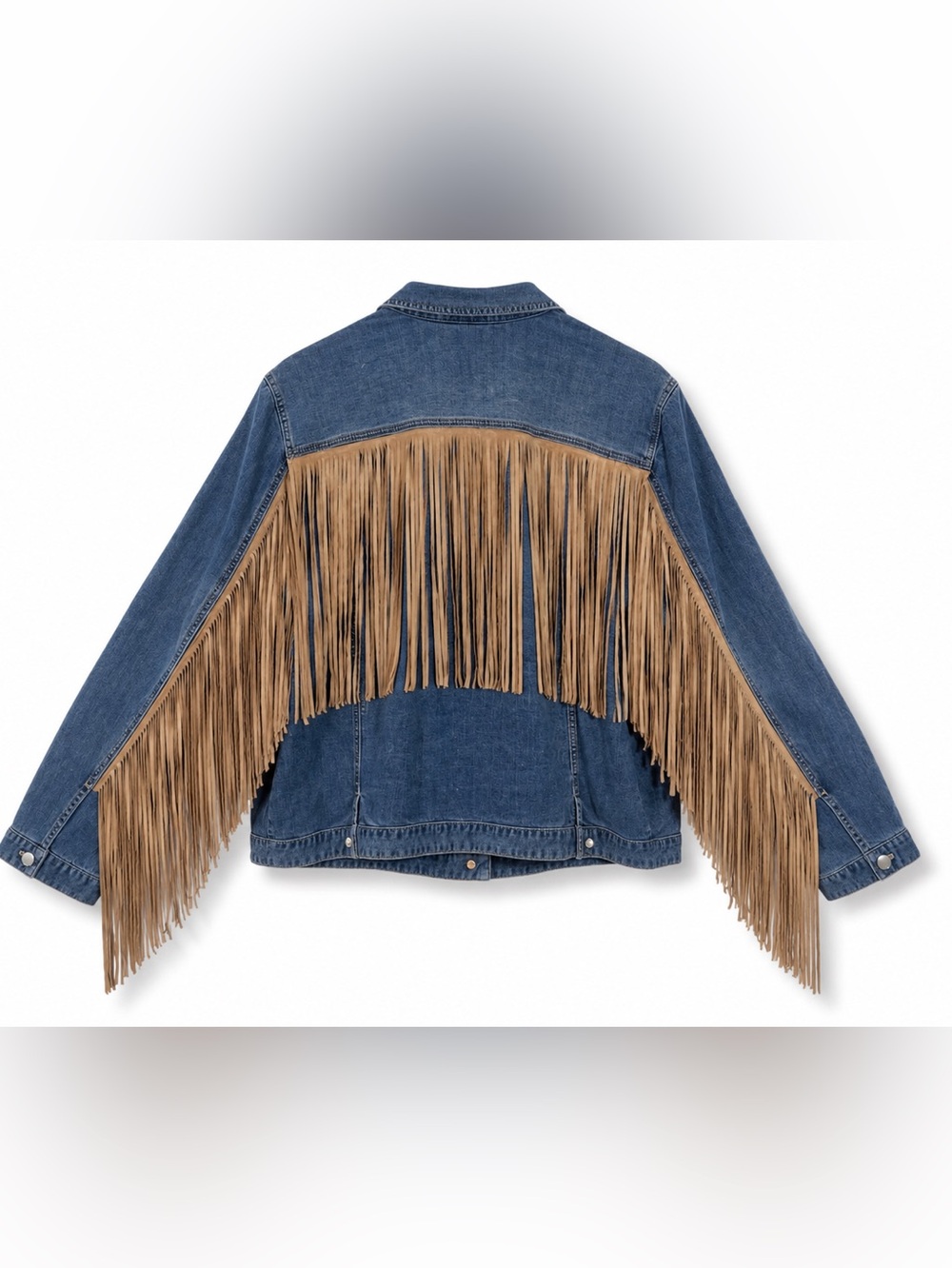 🤠 Chico’s Fringe Denim Jacket – Women’s 20/22 (Chico’s 4) Western Boho - Picture 3 of 9